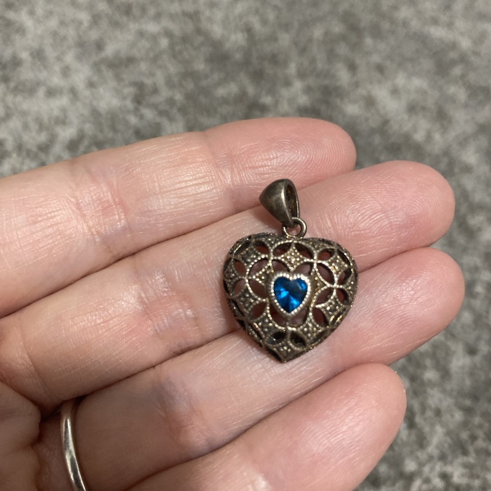 Vintage Avon Sterling & Blue Stone Heart Shaped Pendant Only